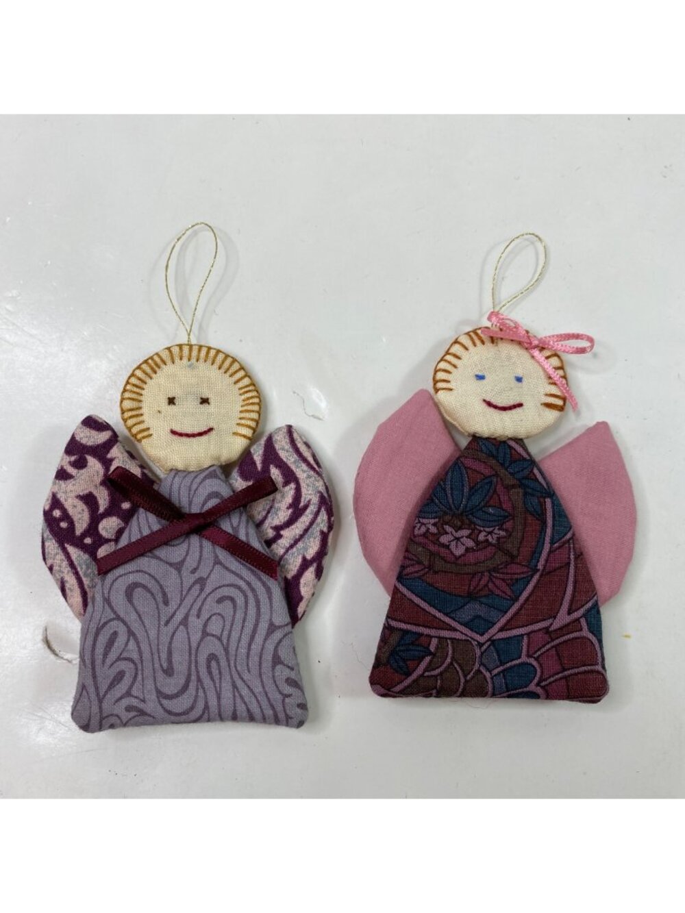 Handmade Fabric Angel Ornaments Set Of 2 With Embroidered TEST